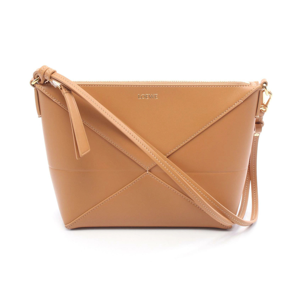 Loewe Puzzlefold Pouch Clutch Shoulder Bag Leather Brown